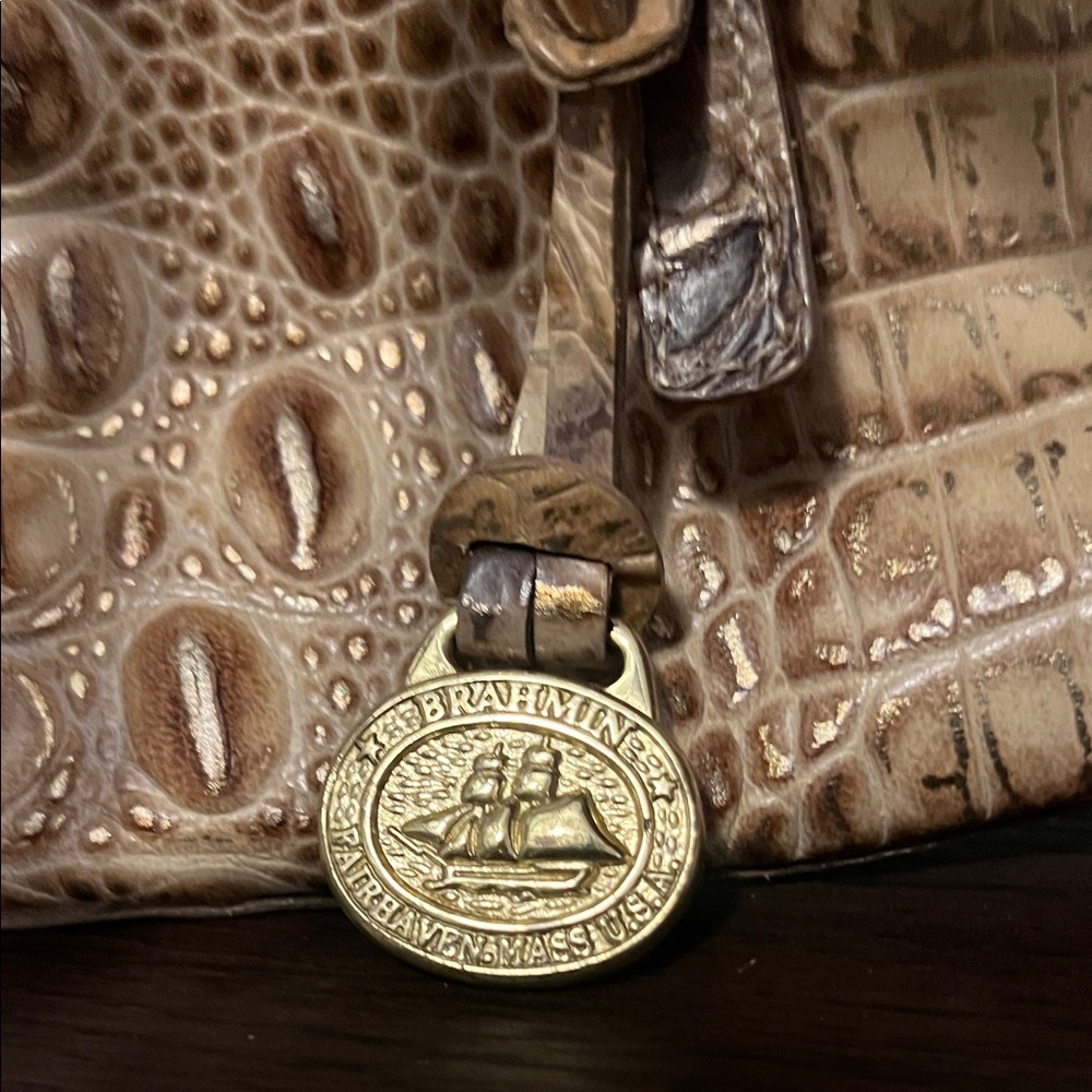 Brahmin Croc-Embossed Metallic Gold Shoulder Bag - Picture 6 of 8